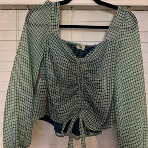 Listicle Green Checkered Blouse